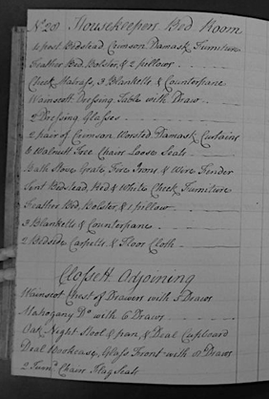 Extract from the 1806 inventory of Stoneleigh Abbey. Shakespeare Birthplace Trust Collection